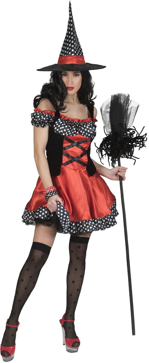 Heks & Duistere Religie Kostuum | Heks Polka Dot | Vrouw | Maat 40-42 | Halloween | Verkleedkleding
